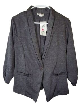 7393 * Urban Rose Ruched Sleeve Blazer Jacket Charcoal Gray Size L NWT Vintage
